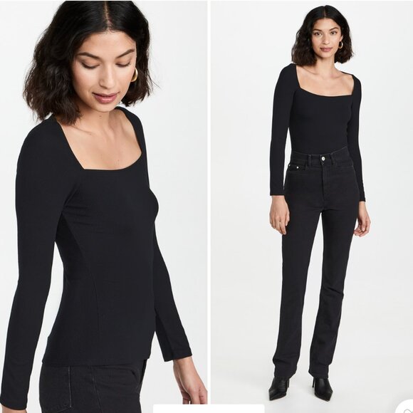 L'AGENCE Astrid Long Sleeve Square Neck Top in Black size M - EUC Ribbed - Picture 2 of 12